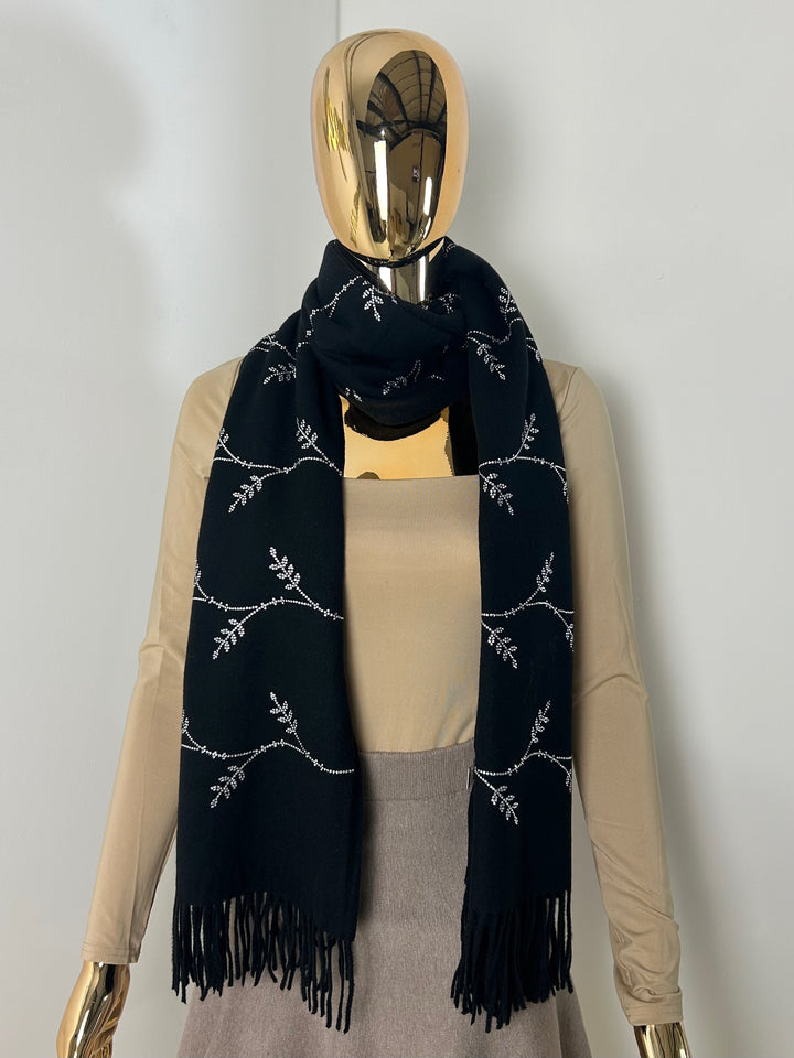 Diamante Vine Design Tassel Edge Scarf (4 Colours)