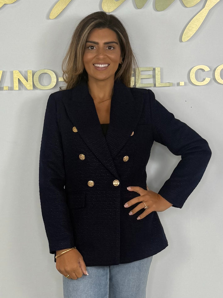 Double Breasted Collared Gold Button Tweed Blazer (5 Colours)