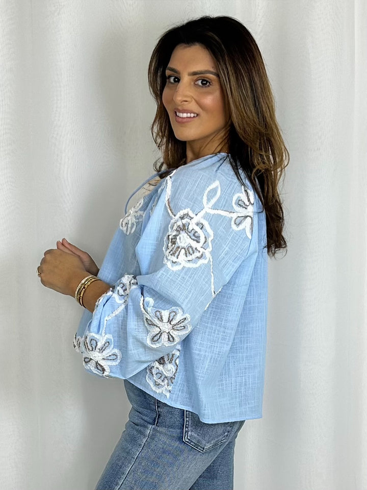 Flower Embroidered Smock Top (2 Colours)