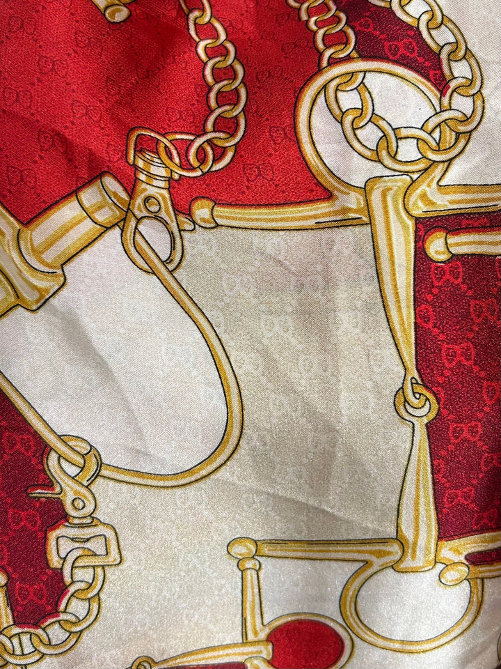 Satin Printed Chain And Border Detail Scarf (2 Colours)