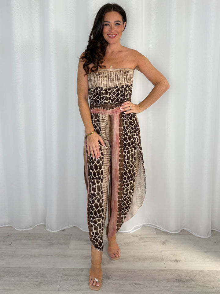 Giraffe Print Bandeau Jumpsuit (3 Colours)