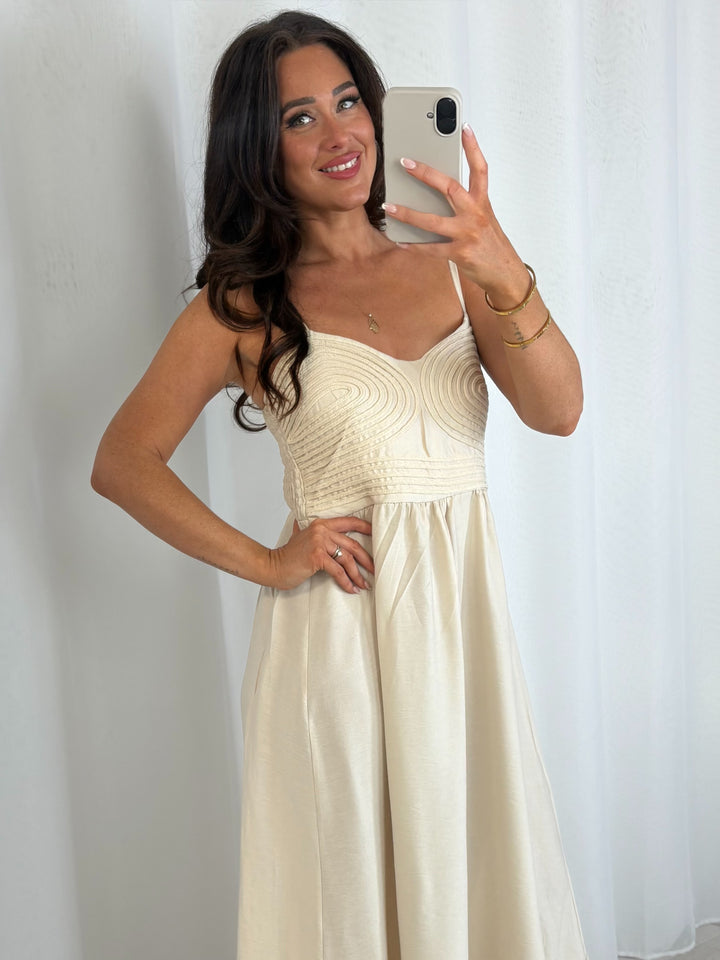 Stitching Swirl Design Tiered Dress (3 Colours)