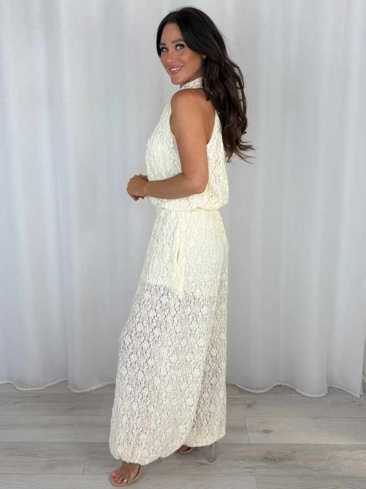 Soft Touch Meshed Halter Neck Top And Trouser Co-Ord (2 Colours)