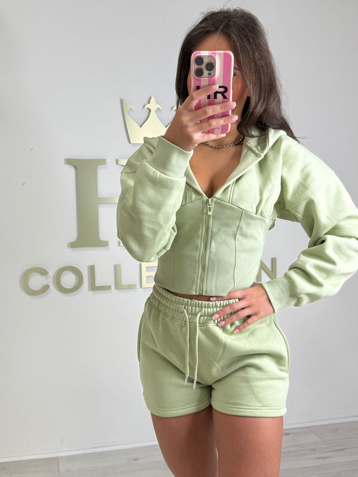 Hooded Corset Top Zip Up Tracksuit Shorts Co-ord (4 Colours)
