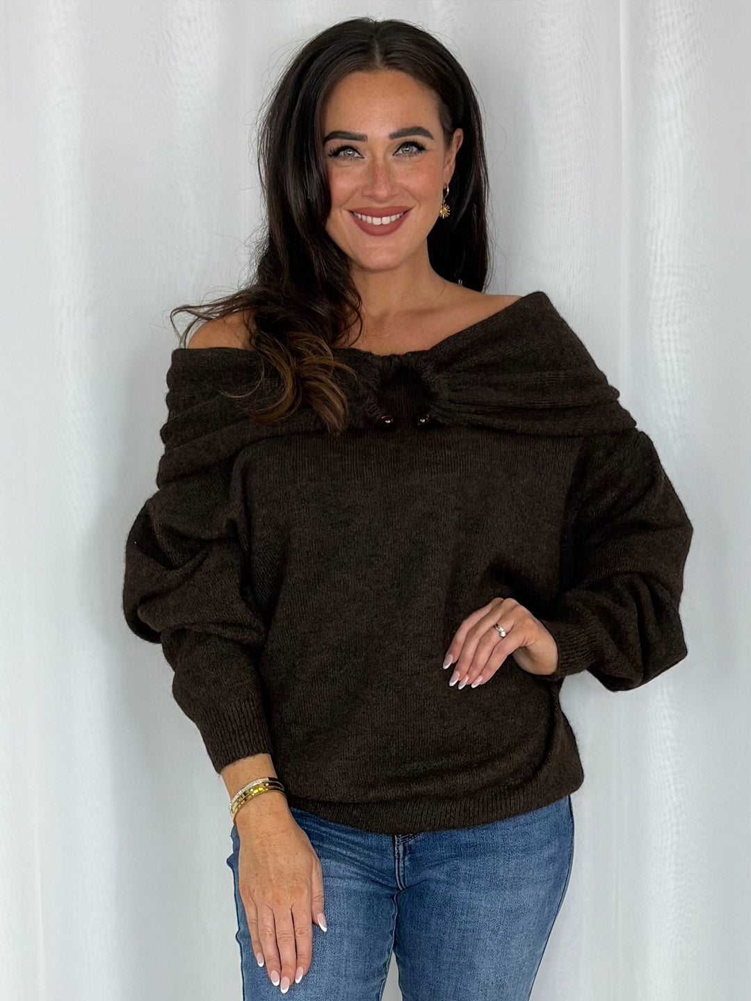 Off The Shoulder Bead Detail Knit Jumper (3 Colours)