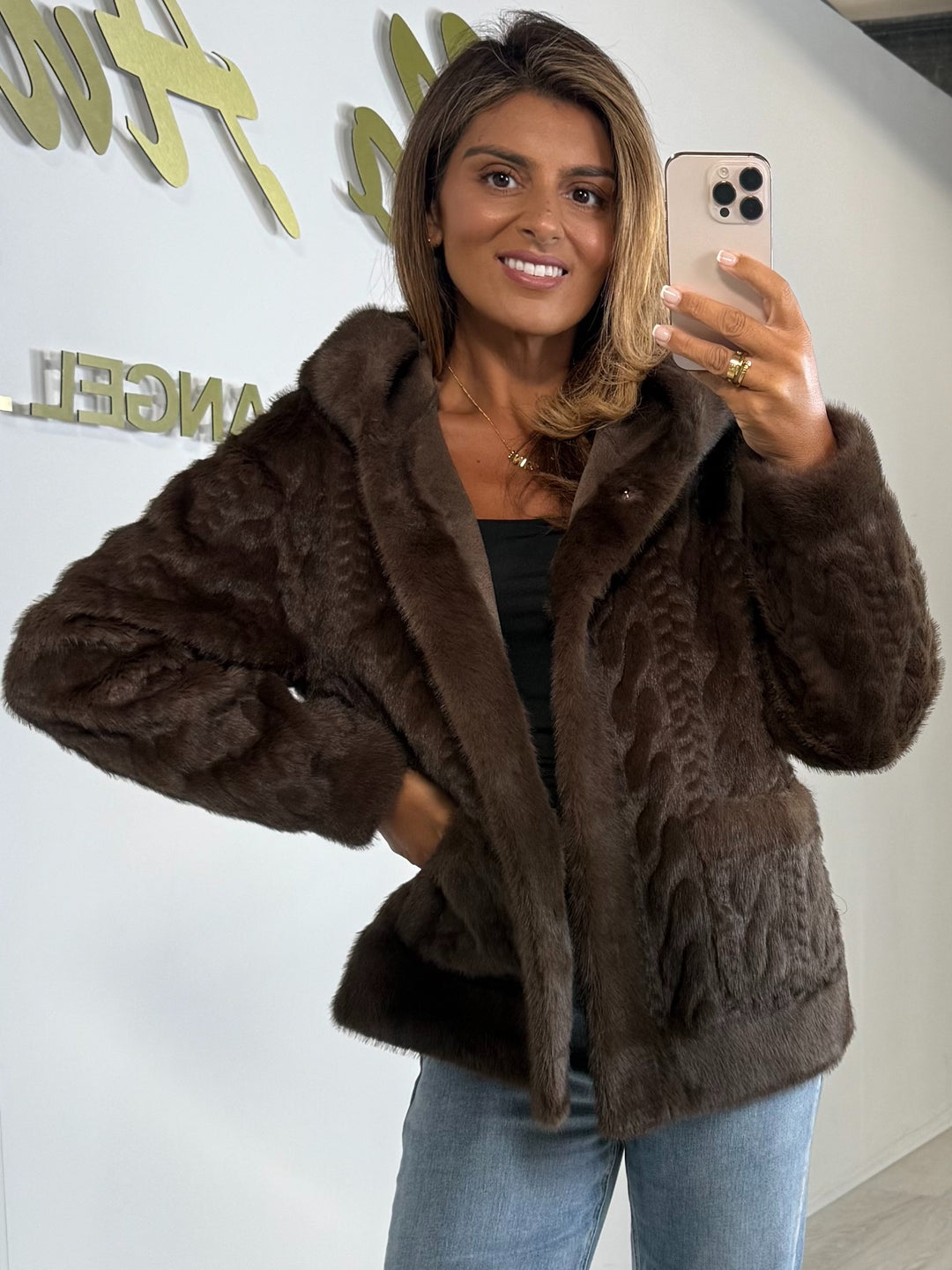 Faux Fur Cable Design Button Up Hooded Coat (2 Colours)