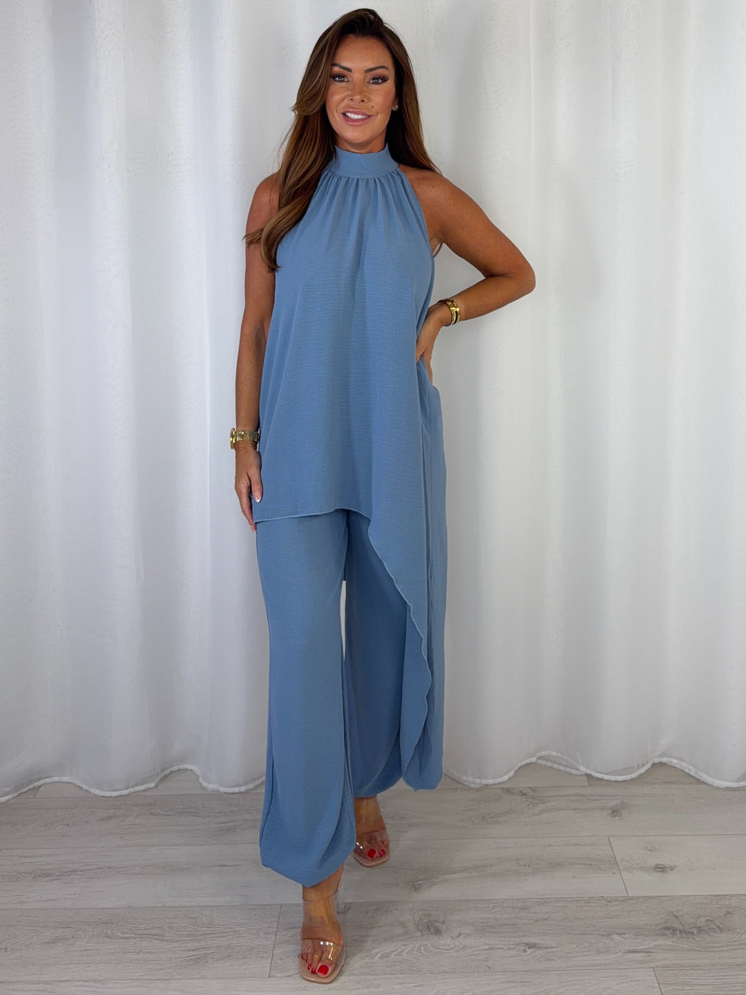 Halter Neck Long Asymmetric Top And Harem Trouser Co-Ord (8 Colours)