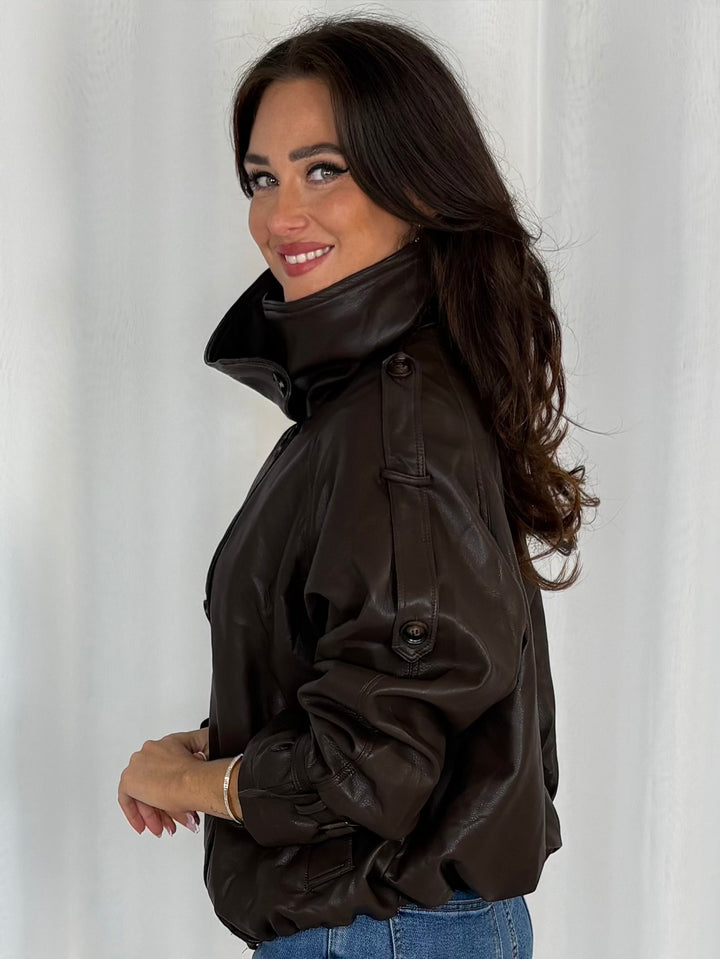 Brown Faux Leather Jacket