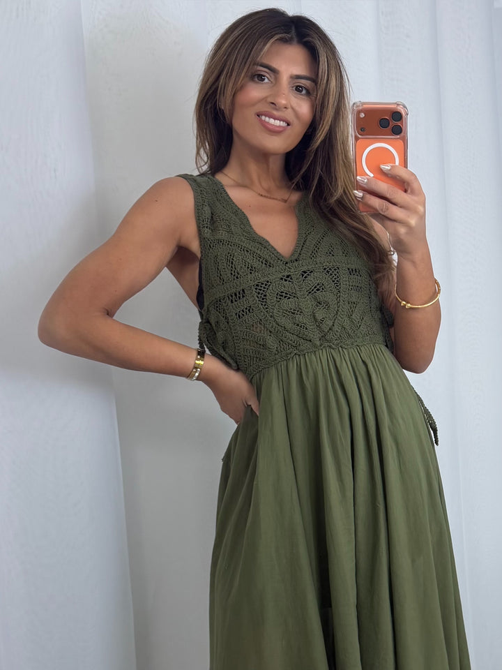 Crochet Sleeveless Side Tie Dress (5 Colours)