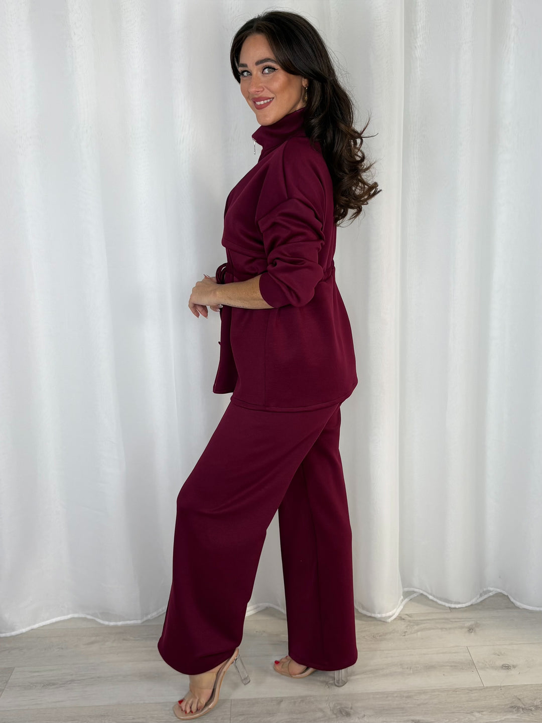 Funnel Neck Tie Up Waist Zip Top And Trouser Co-Ord (4 Colours)