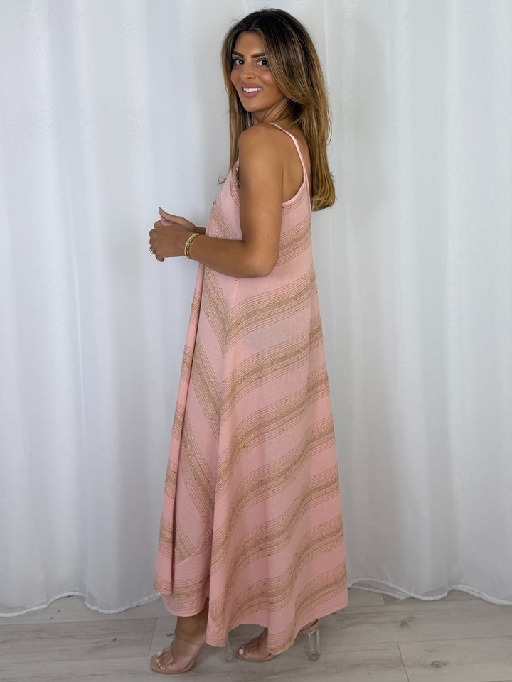 V-Neck Strap Gold Fleck Maxi Dress (4 Colours)