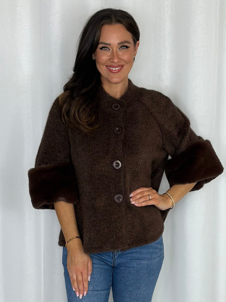 Faux Fur Cuff Textured Cardigan (8 Colours)