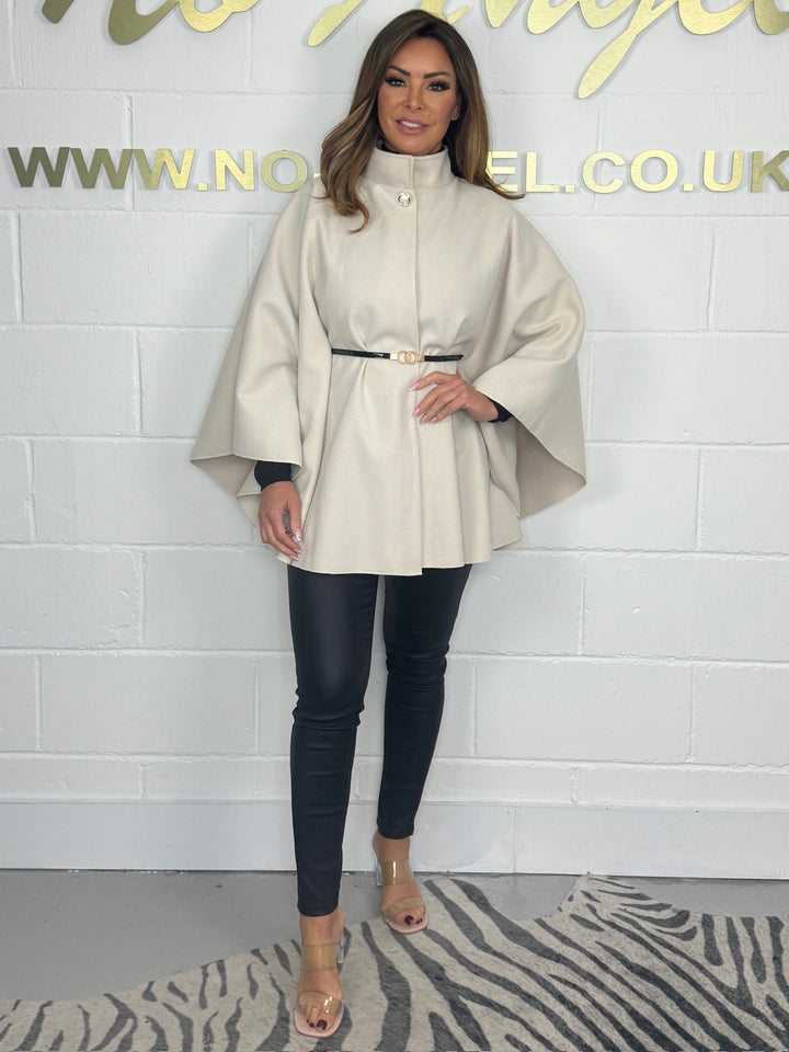 Gold Button Belted Cape (8 Colours)