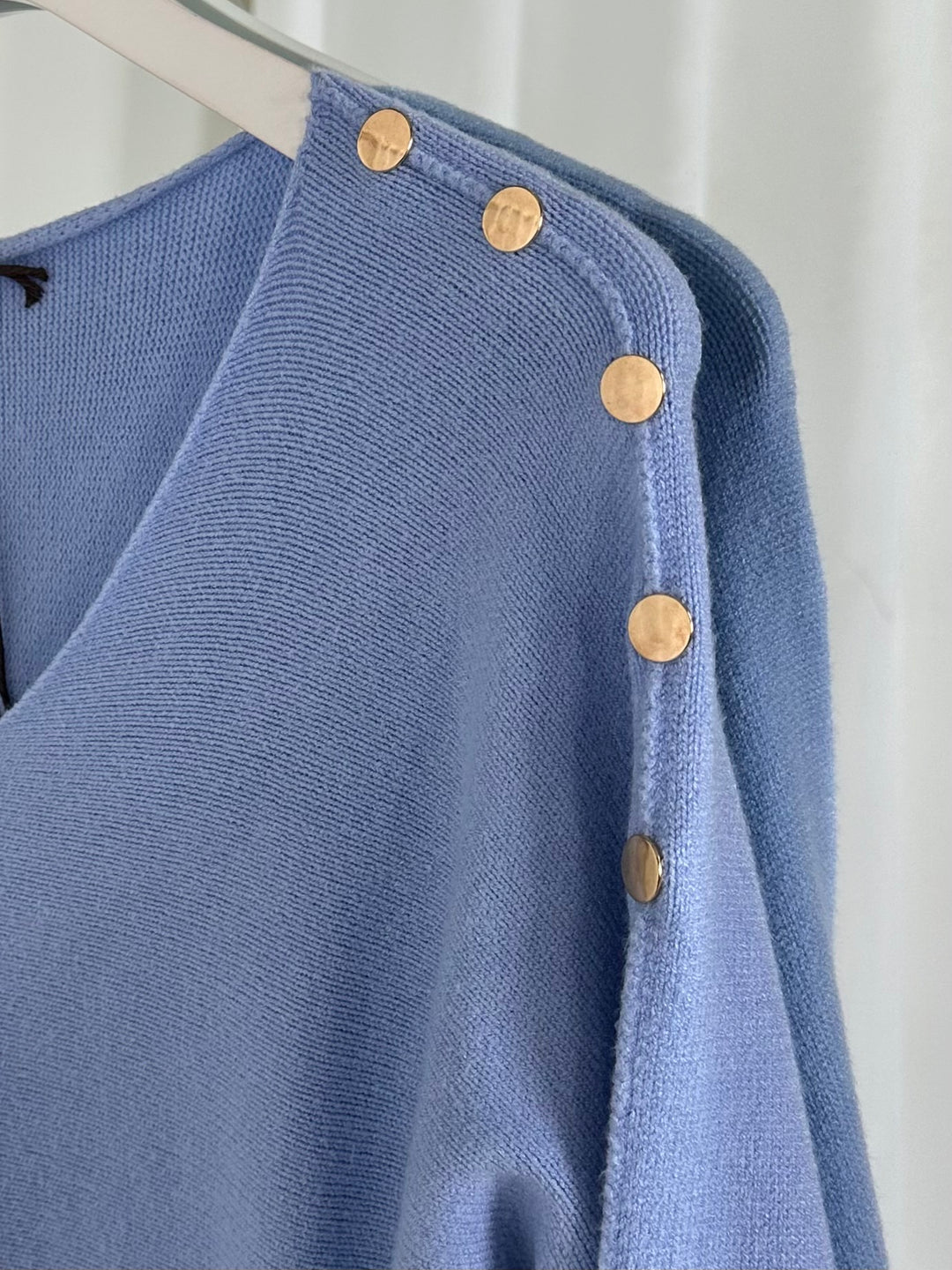 Soft Knit V-Neck Gold Button Sleeve Jumper (3 Colours)