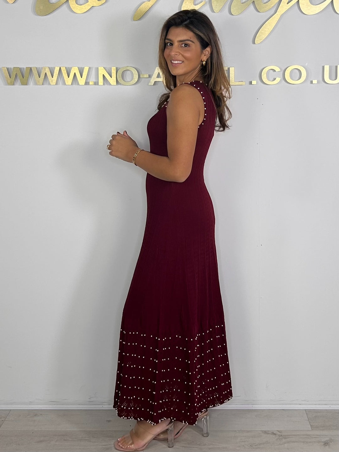 Pearl Trim Detail Sleeveless Maxi Dress (4 Colours)