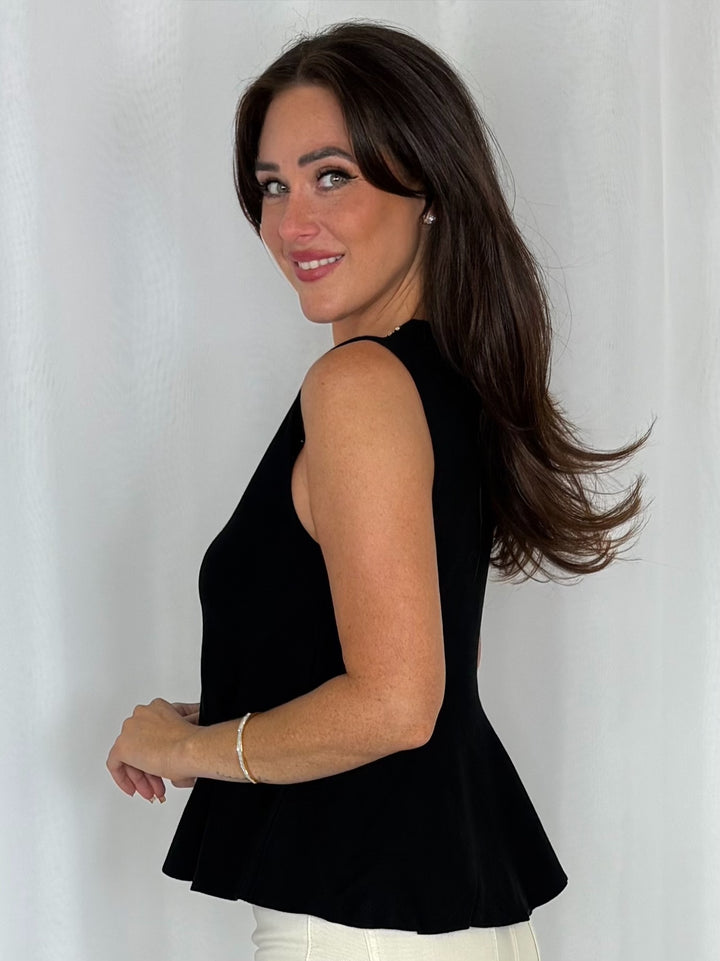 Flat Knit Peplum Top With Jewelled Detailed Neckline (2 Colours)