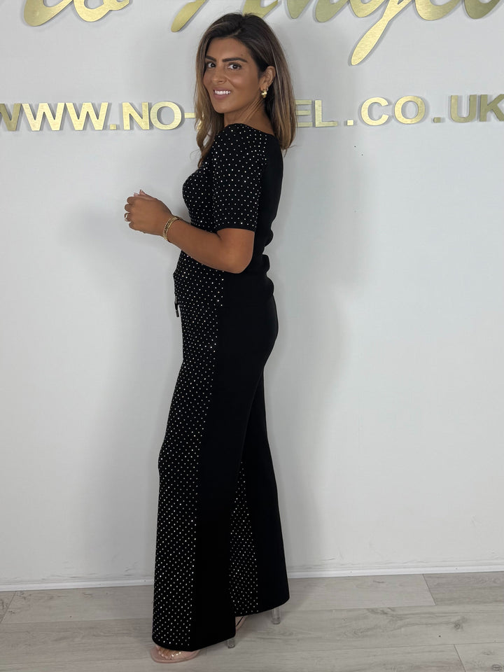 Studded Scoop Neck Short Sleeve Trouser Co-ord (2 Colours)