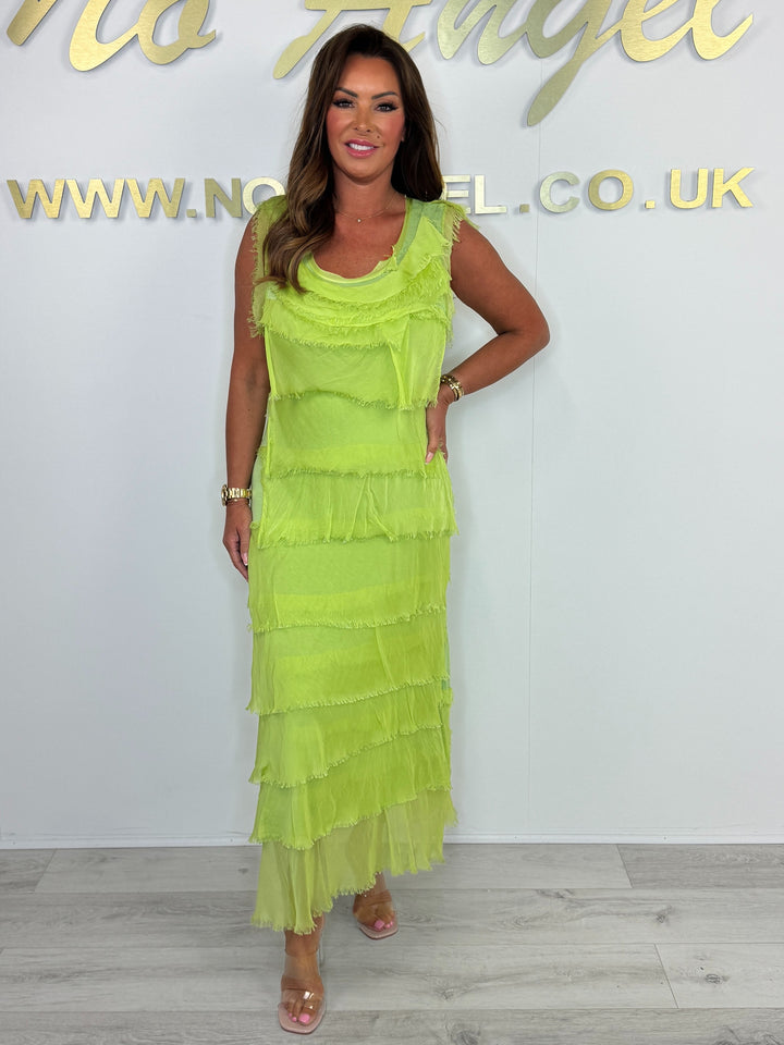 Silk Ruffle Layered Short Sleeve Maxi Dress (5 Colours)