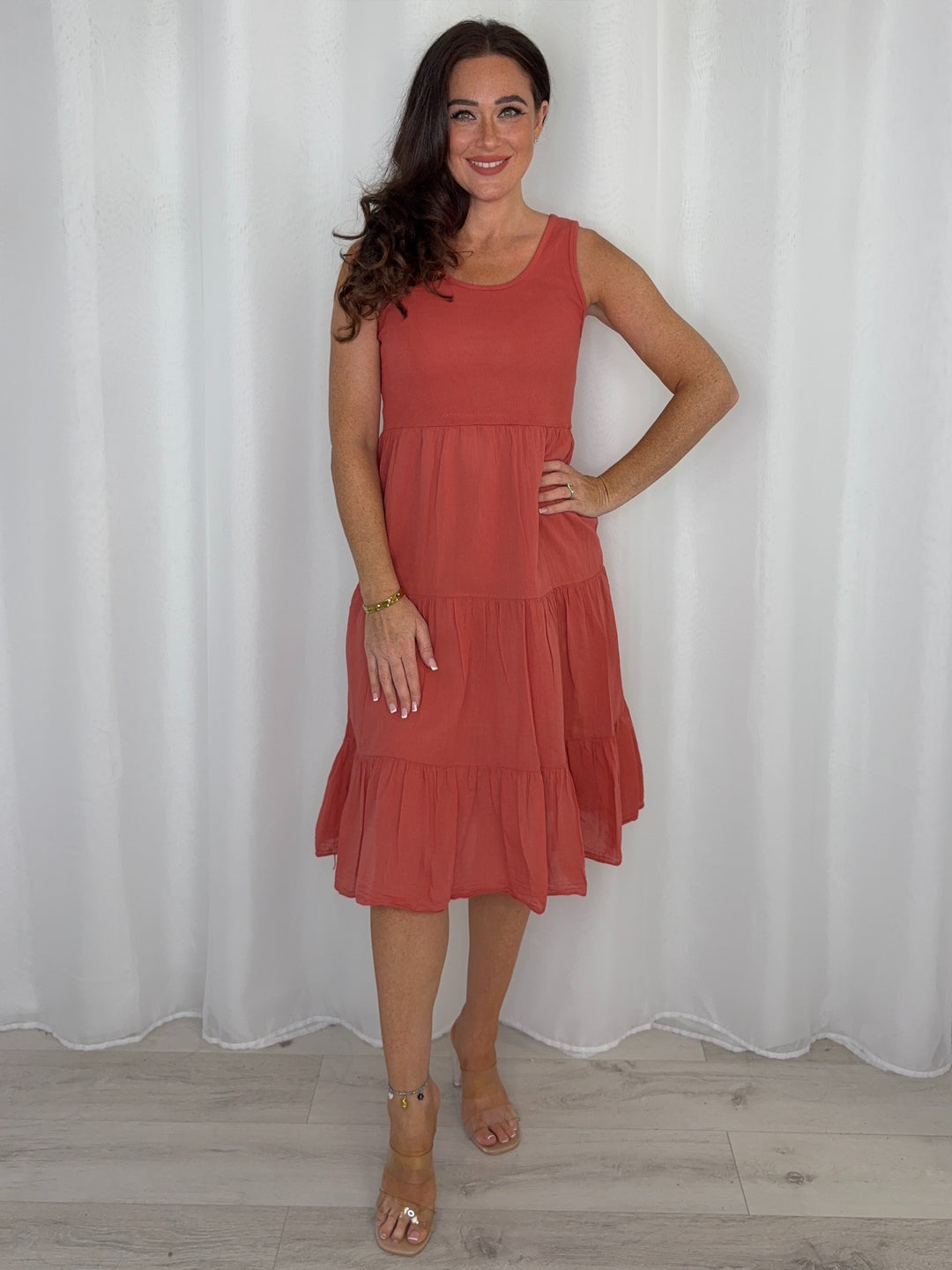 Ribbed Bodice Tiered Midi Dress (6 Colours)