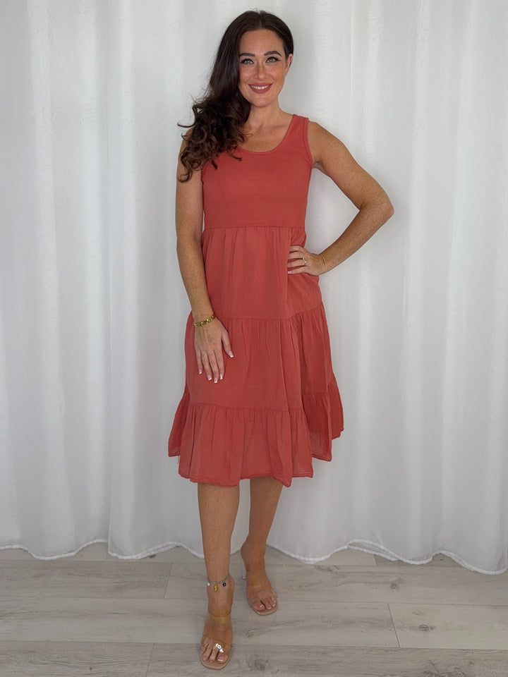 Ribbed Bodice Tiered Midi Dress (6 Colours)