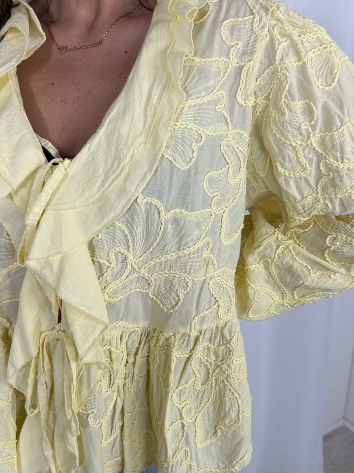 Balloon Sleeve Tie Front Ruffle Flower Print Shirt (4 Colours)