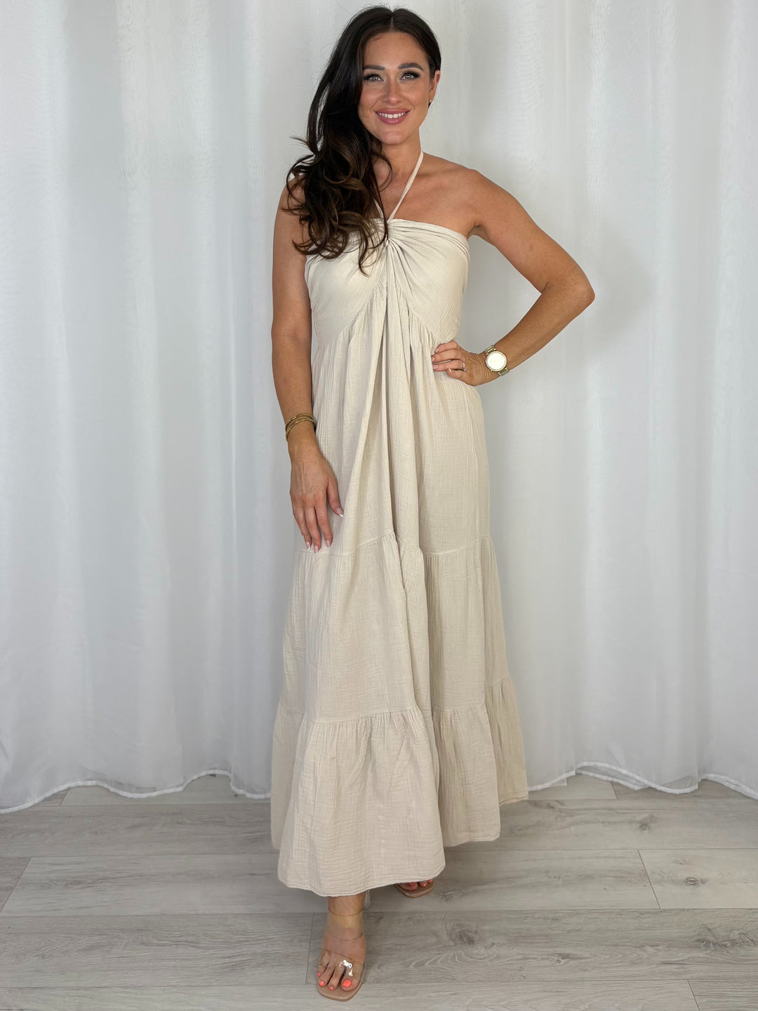 Cheesecloth Halter Neck Style Tiered Dress (9 Colours)