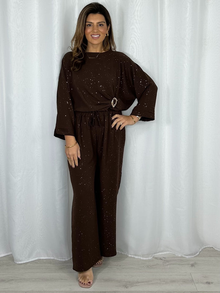 Gold Buckle Splatter Detail Trouser Co-ord (2 Colours)