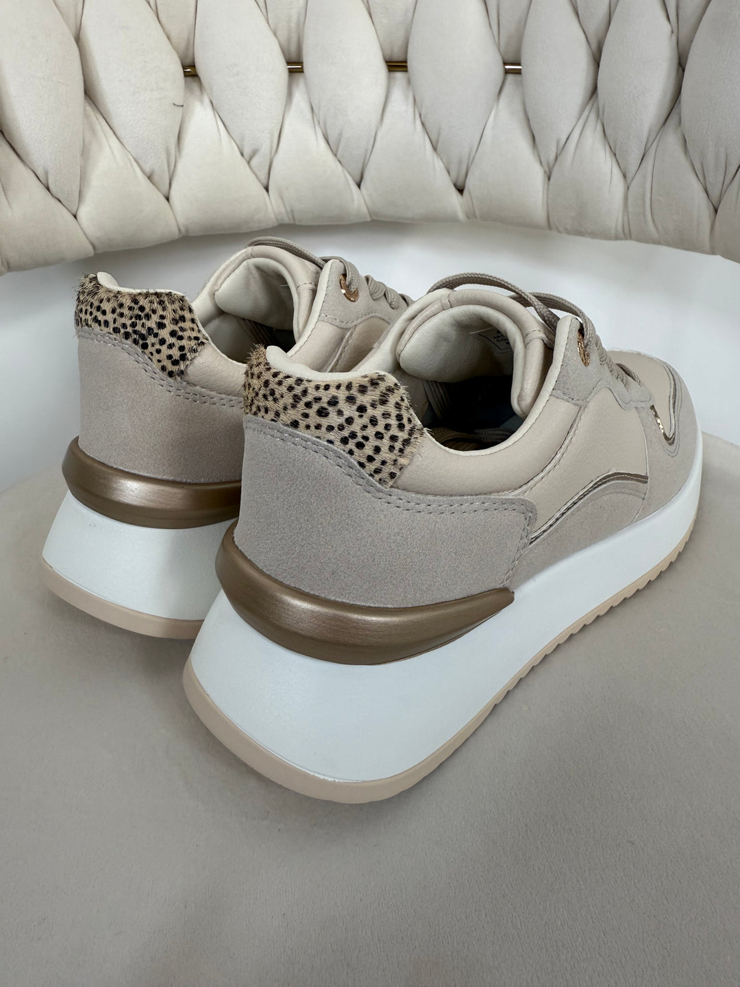 Faux Leather 2 Tone Leopard Back Trainers (2 Colours)