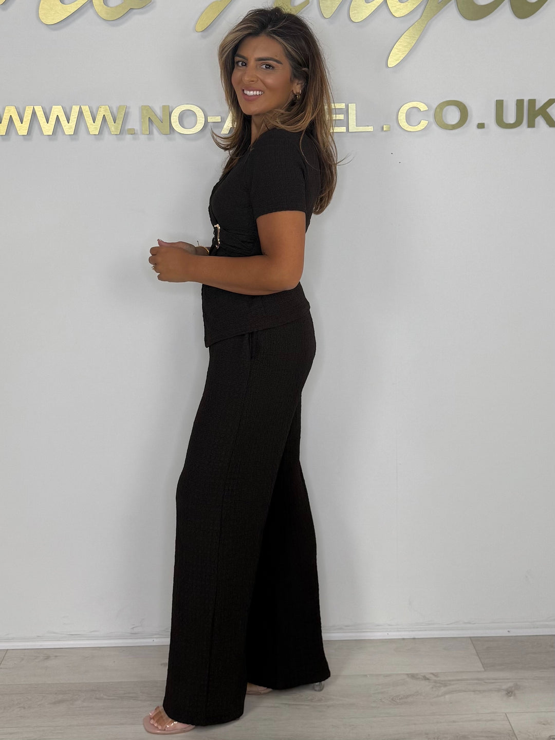 Textured Wrap Over Gold Buckle Top & Trouser Co-ord (3 Colours)