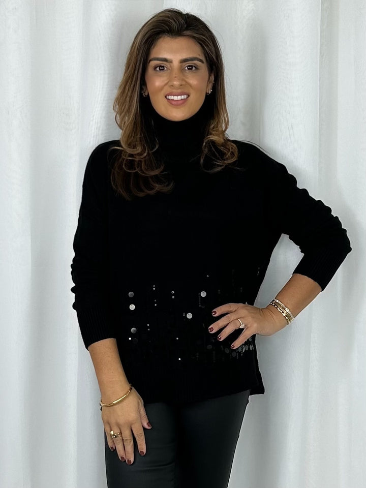 Roll Neck Soft Knit Scattered Sequin Jumper (4 Colours)