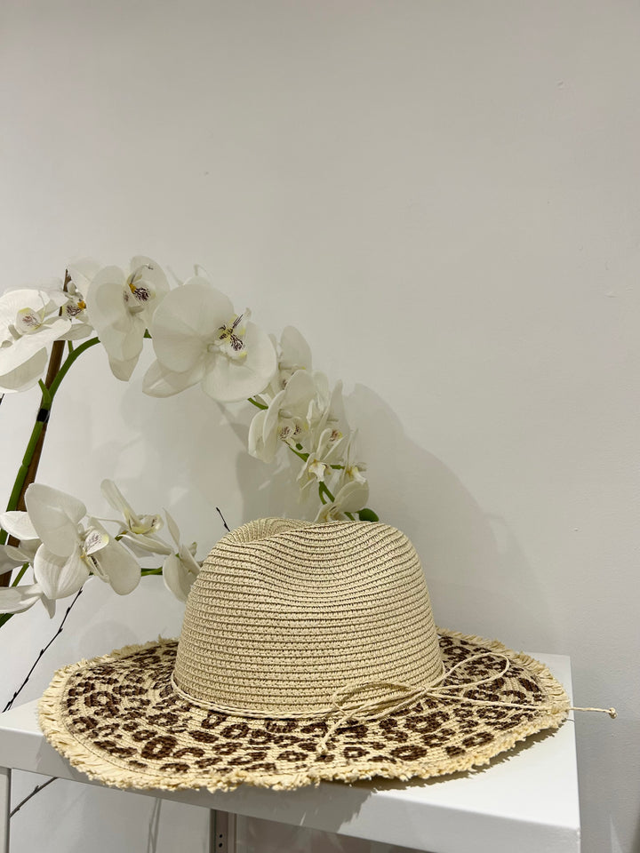 Leopard Print Detail Straw Beach Hat (2 Colours)