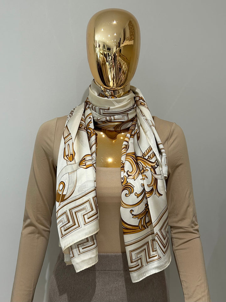 Square Satin Printed Geo Border Scarf (2 Colours)