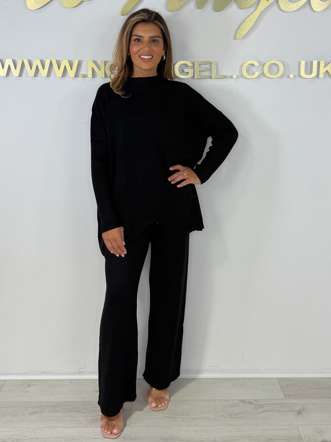 Soft Knit Diamond Design Jumper & Wide Leg Trouser Co-ord (6 Colours)