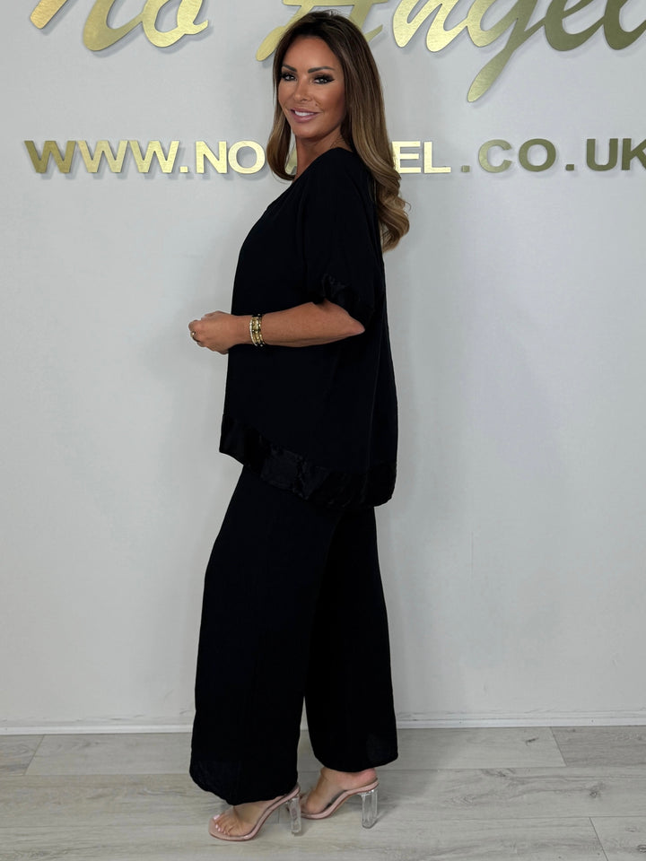 Satin Trim V-Neck Oversize Trouser Co-ord (9 Colours)