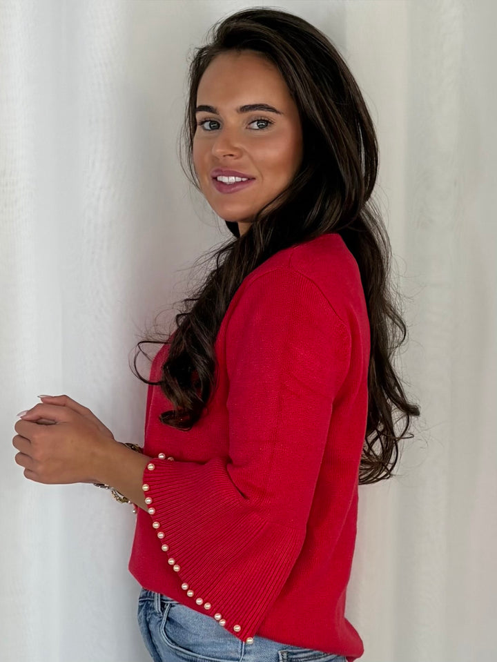 Pearl Embellished Sleeve Knit Top (6 Colours)