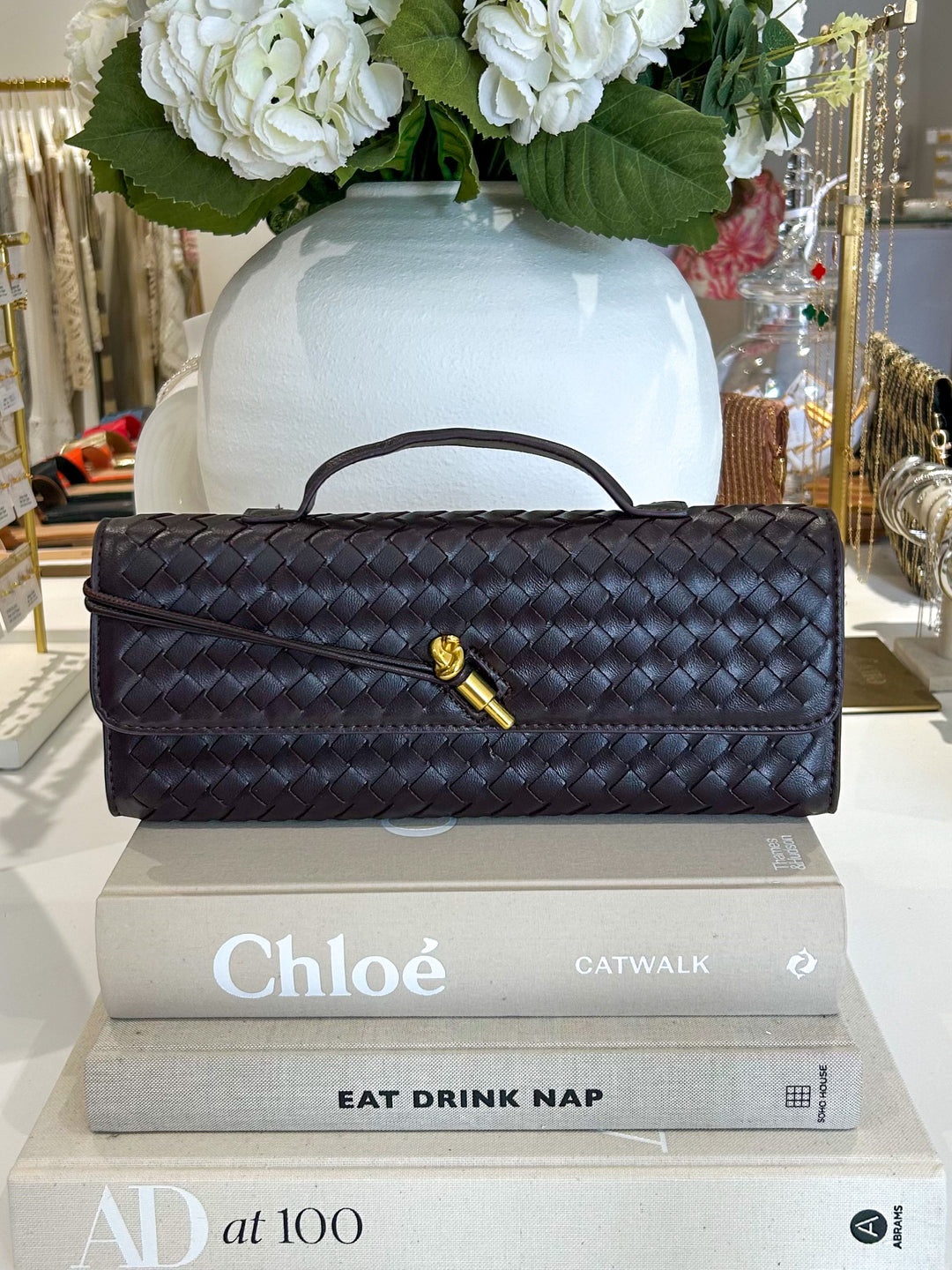 Woven Rectangle Envelope Gold Rod Fasten Clutch Bag (10 Colours)