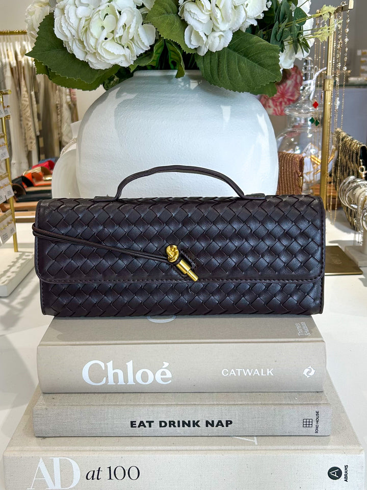 Woven Rectangle Envelope Gold Rod Fasten Clutch Bag (10 Colours)