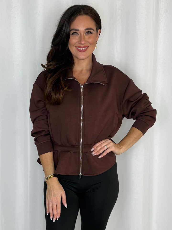Peplum Funnel Neck Zip Jacket (3 Colours)