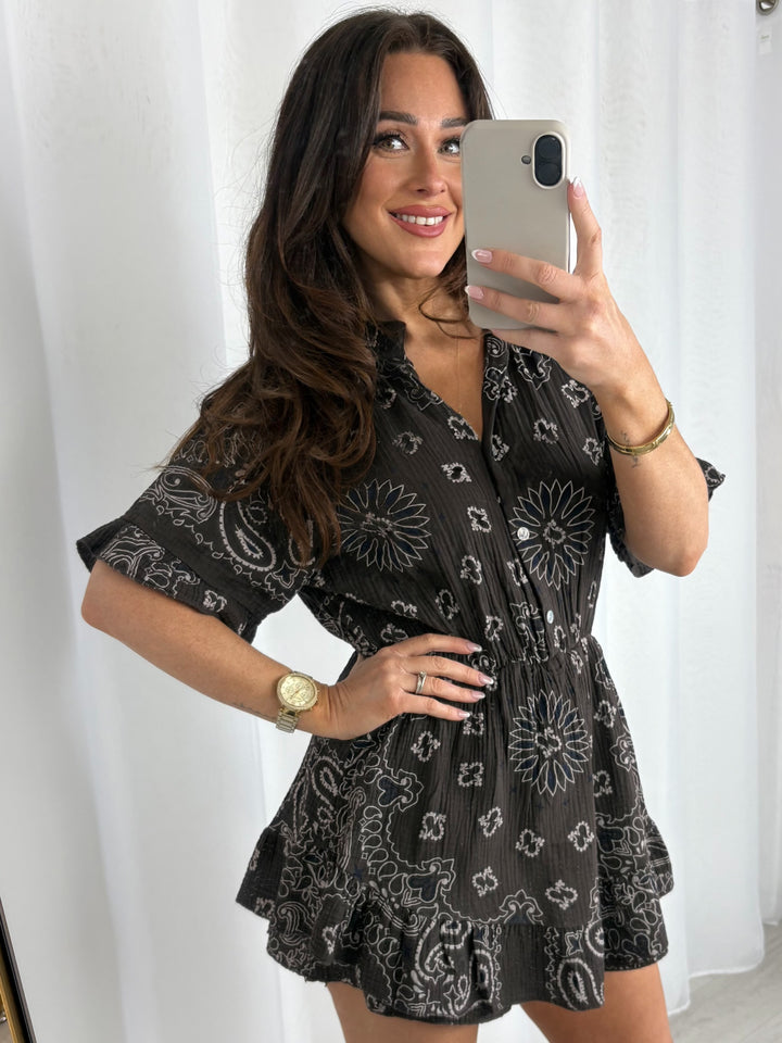 Brown Paisley Print Playsuit