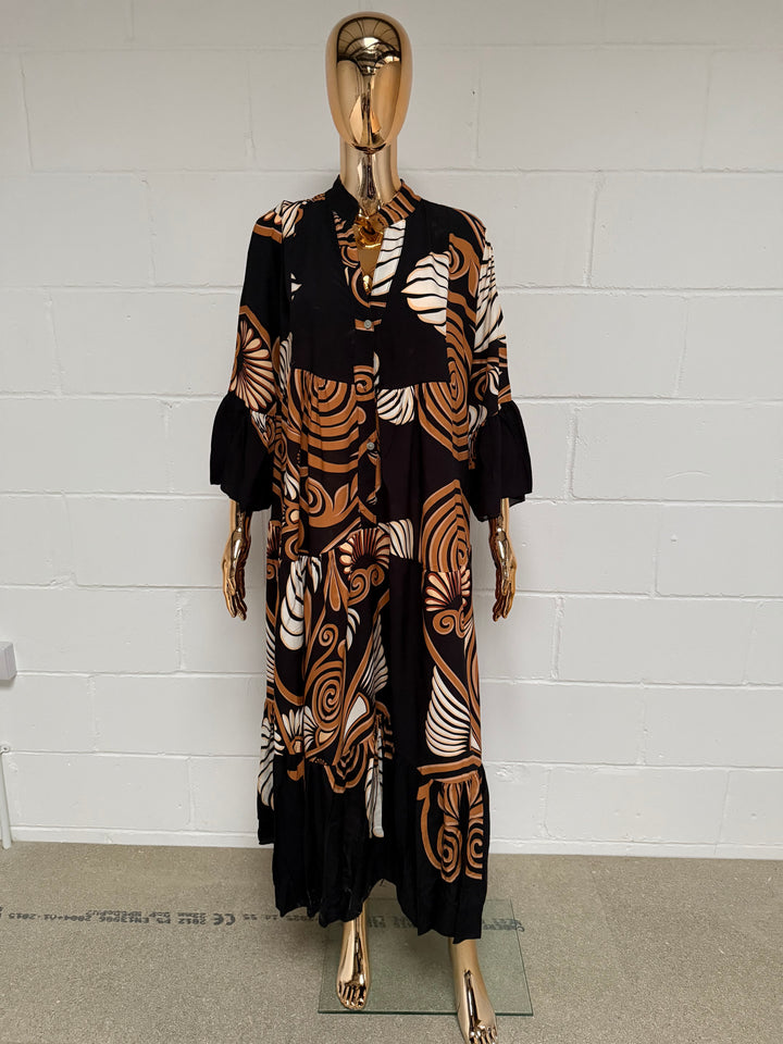 Printed Button Up Panelled Oversize Maxi Dress (2 Colours)