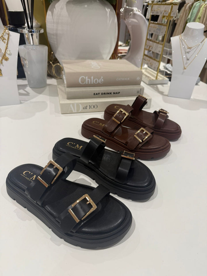 Chunky Sole Double Buckle Sandal (2 Colours)