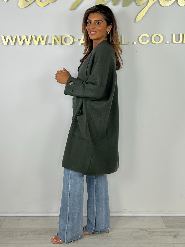 Soft Knit Gold Button Sleeve Open Longline Cardigan (5 Colours)