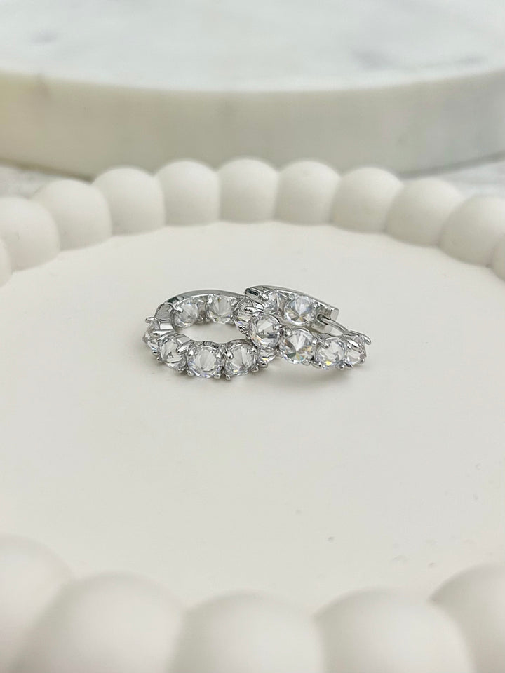 Silver Thick Diamanté Small Hoop Earrings