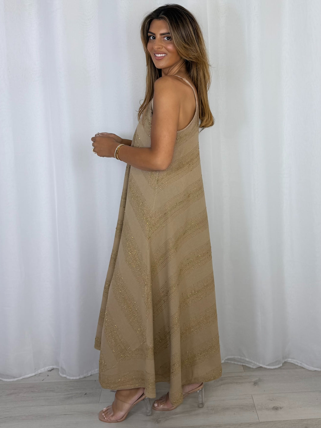 V-Neck Strap Gold Fleck Maxi Dress (4 Colours)