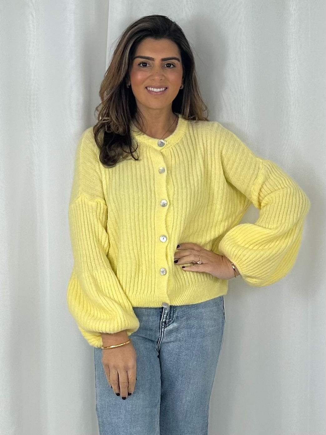 Balloon Sleeve Ribbed Button Up Cardigan (6 Colours)