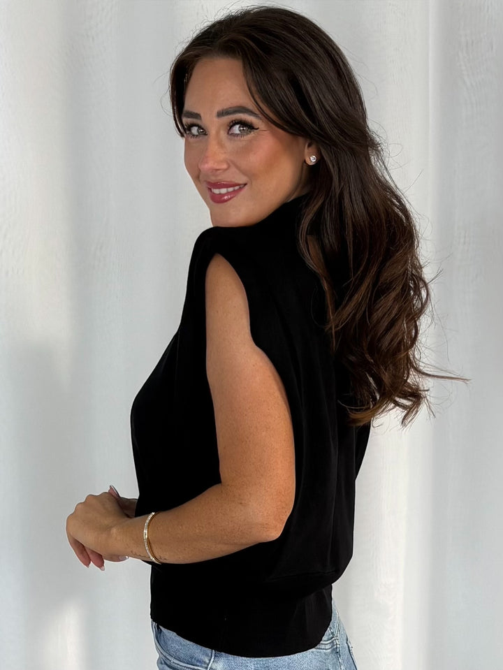 Cap Sleeve Shoulder Pad Cut Out V Back Top (4 Colours)