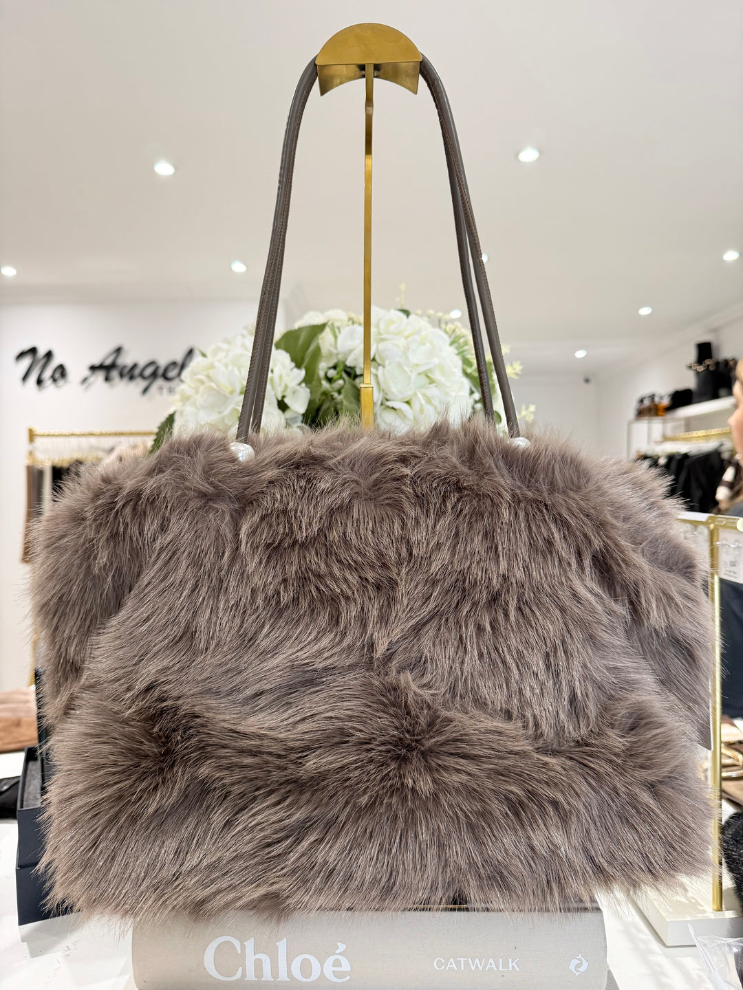 Faux Fur Pearl Strap Detail Bag (2 Colours)