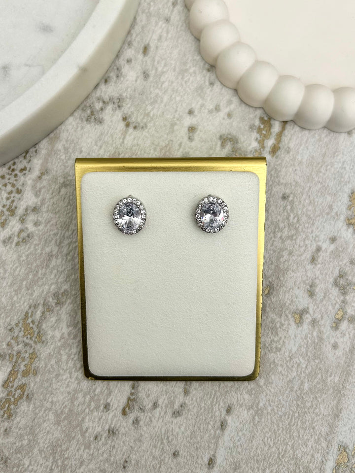 Diamanté Large Stone Stud Earrings (2 Colours)