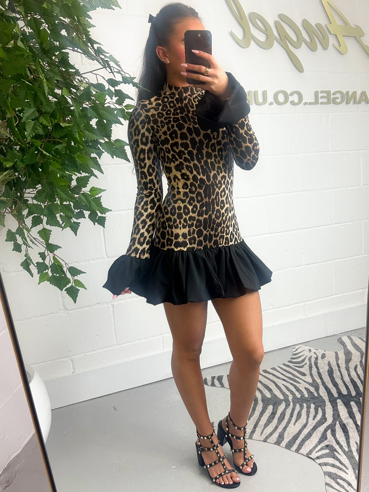 Frill Sleeve & Bottom Lycra Mini Dress (2 Colours)