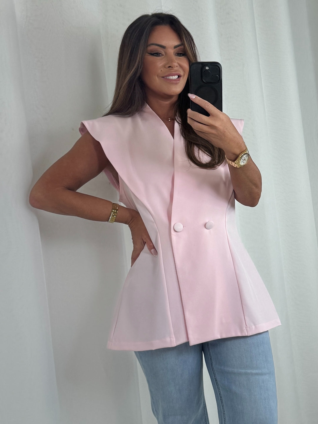 Pink Collared Button Waistcoat